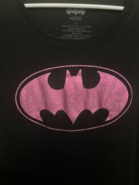 Batman Black Tee with Metallic Pink/Purple Bat Logo